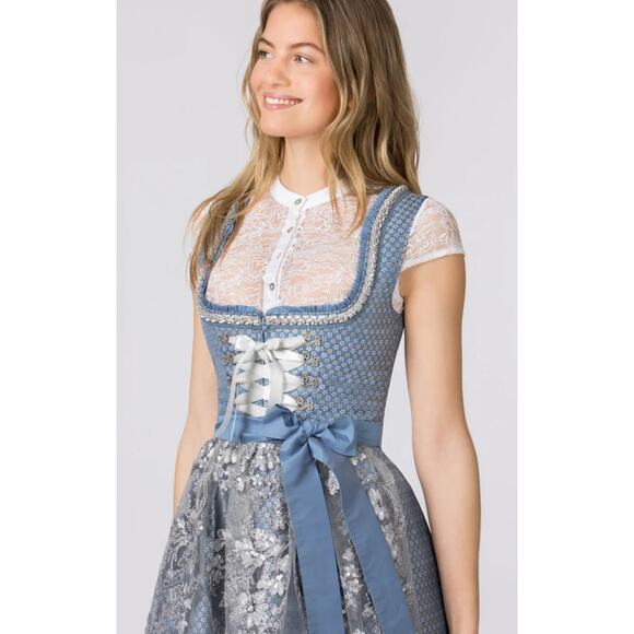 Women's Bergfeuer Stockerpoint Nivea Light Blue Grey Cotton Dirndl Mini Dress - Picture 3 of 10
